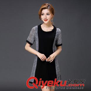 夏季新品7月12 2015新款欧美风真丝亚麻拼接中长款宽松大码女装 连衣裙