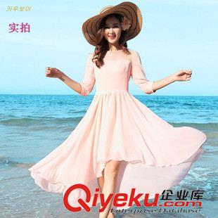 夏季新品7月12 2015新款韓版修身長(zhǎng)裙紗網(wǎng)拼接圓領(lǐng) 中長(zhǎng)款不規(guī)則波西米亞連衣裙