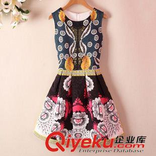 夏季新品7月12 2015韓版印花 A字名媛蓬蓬 時尚修身氣質(zhì)無袖 連衣裙