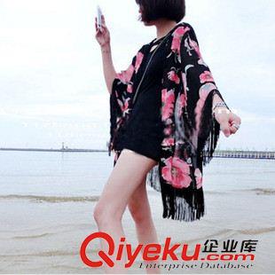 夏季新品7月12 2015韩版新款女装性感气质花朵雪纺拼接流苏防嗮开衫 披肩