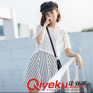 夏季新品7月09 春装新款两件套连衣裙 圆领韩版网纱短袖+无袖连衣裙