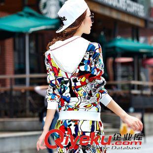 【秋款套裝】 歐洲站秋季女裝時(shí)尚印花休閑套裝女潮兩件套 歐美運(yùn)動(dòng)套裝女原始圖片3