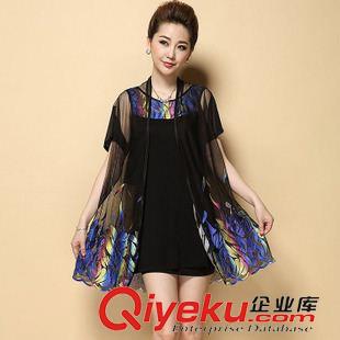 6月新品 2015夏新中老年蕾絲大碼媽媽女裝兩件套 網(wǎng)紗刺繡連衣裙代發(fā)