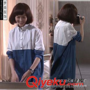 3月第二期新款 2015春季新款拼接休閑白襯衫 大碼品牌時尚氣質(zhì)襯衣女裝一件代發(fā)