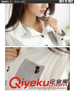 3月第二期新款 2015春季新款拼接休閑白襯衫 大碼品牌時尚氣質(zhì)襯衣女裝一件代發(fā)原始圖片3
