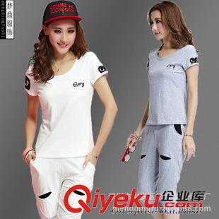 褲套裝 2015夏季新款小香風(fēng)短袖時(shí)尚休閑運(yùn)動(dòng)套裝純棉兩件套一件代發(fā)女裝