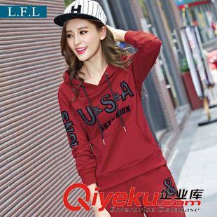 *女士衛(wèi)衣套裝 運(yùn)動(dòng)套裝2015秋季新款休閑套裝女士圓領(lǐng)套頭大碼衛(wèi)衣兩件套裝純棉