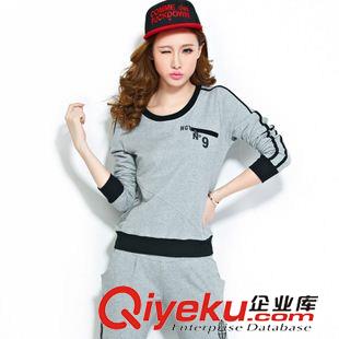 *女士衛(wèi)衣套裝 藍色夏天純棉女春秋2015新款大碼女裝韓版時尚兩件套衛(wèi)衣運動套裝原始圖片3