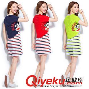 天貓有售更新 大嘴可愛猴運動套裝女夏15夏裝時尚休閑條紋連衣裙夏季套裙裙子原始圖片2