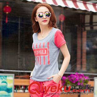 中老年套裝女夏 大碼春款中年2015夏款休閑運動套裝圓領衛(wèi)衣短袖七分褲加肥特大碼原始圖片3