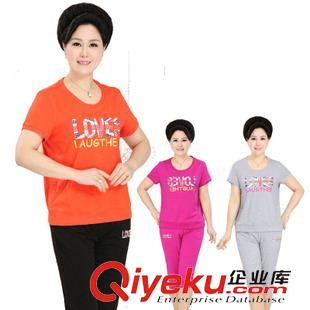 中老年套裝女夏 2015夏款休閑運(yùn)動(dòng)套裝中老年媽媽裝圓領(lǐng)棉衛(wèi)衣加肥大碼短袖中原始圖片2