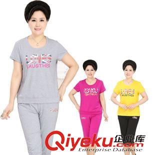 中老年套裝女夏 2015夏款休閑運(yùn)動(dòng)套裝中老年媽媽裝圓領(lǐng)棉衛(wèi)衣加肥大碼短袖中原始圖片3