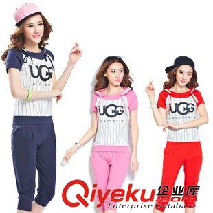 女套裝 2015夏季 韓版短袖七分褲休閑運(yùn)動(dòng)裝 女連帽短T衛(wèi)衣 兩件套運(yùn)動(dòng)服原始圖片3