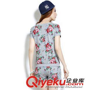 女套裝 藍色夏天2015夏韓國花棉網(wǎng)球跑步短褲兩件休閑運動套裝女5059原始圖片3
