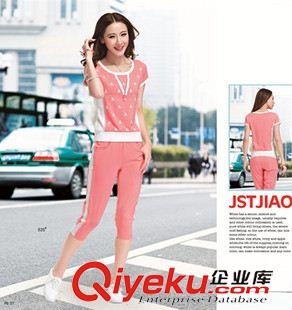 女套裝 品牌絕色天驕2015夏時尚運動服女韓版休閑套裝七分褲兩件短袖圓領原始圖片3