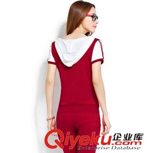 女套裝 2015夏季新款時尚撞色運動套裝韓版休閑大碼短袖帶帽七分褲女原始圖片2