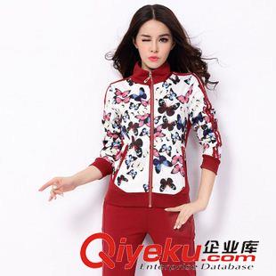 *女印花二件套 2015秋裝新品女立領(lǐng)印花蝴蝶女裝性感修身顯瘦運(yùn)動服休閑裝棉衛(wèi)衣