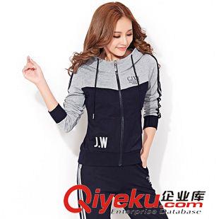 *女拼色二件套 2015秋季新款運動服套裝女春秋拼色開衫連帽衛衣女春大碼兩件套棉原始圖片3