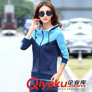 *女拼色二件套 女士運動套裝春秋長袖韓版顯瘦休閑時尚拼色運動服棉大碼學生連帽原始圖片2