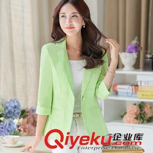 9月1號新款 實拍 2015新款休閑七分袖小西裝外套女西服糖果綠色西裝外套原始圖片3