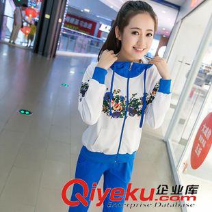 秋冬款套裝 1117實拍新款女裝時尚印花連帽花簇時尚韓版長袖運動休閑套裝原始圖片2