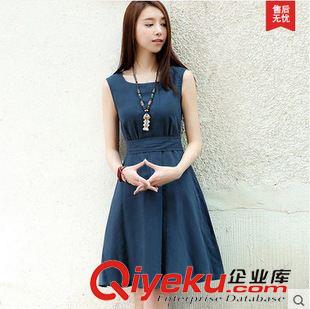 亞麻系列 2015夏季女新款韓版棉麻連衣裙 夏無袖顯瘦中長款背心裙