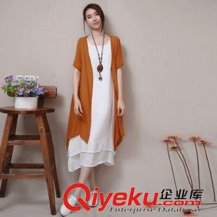 亞麻系列 實拍2015夏裝森 女系民族風(fēng)假兩件中長款薄外披薄外套