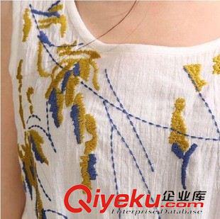 亞麻系列 2015夏季新品復(fù)古棉麻繡花無袖連衣裙原始圖片2