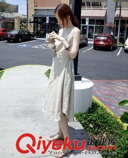 亞麻系列 亞麻棉麻連衣裙文 藝修身復(fù)古森 女系背心長裙女裝2015原始圖片2