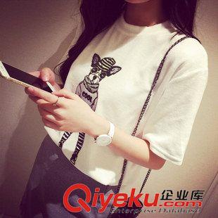 【19元特價】區(qū) 2015韓版春裝新款百搭卡通狗狗短袖T恤女 8398原始圖片2