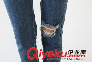 牛仔背帶褲 2015秋季新款高腰破洞背帶牛仔褲 女裝 2663#原始圖片2