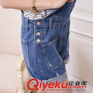 牛仔背帶褲 韓版背帶牛仔褲卷邊褲潮新款磨破女短褲連體褲原始圖片3