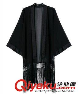 歐美款 歐美爆款批發 黑色流蘇和服雪紡披肩 女速賣通原始圖片3