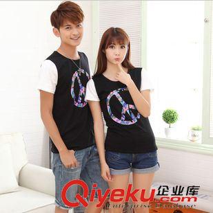 情侶裝 3517#（現(xiàn)貨實(shí)拍){zx1}幾何情侶短T學(xué)生班服班潮服原始圖片3