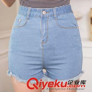 牛仔短褲 韓版高腰短褲毛邊彈力女牛仔熱毛邊彈力女顯瘦白 實(shí)拍原始圖片2