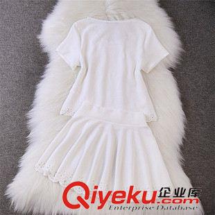 連衣裙 5005#夏裝新款名媛小香風套裝 釘珠上衣短裙百褶裙燒花原始圖片3