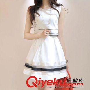 連衣裙 翻領甜美連衣裙2015夏季新款女裝OL氣質(zhì)白色仙女無袖連衣裙好質(zhì)量