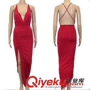 5月新款 速賣通2015歐美女裝性感露背修身顯瘦無袖綁帶連衣裙長裙原始圖片2