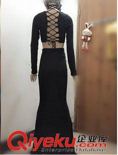 [4.13號(hào)新款發(fā)布】 2015速賣通 歐美女裝新款高領(lǐng)性感派對(duì)繃露帶背連衣裙拖地長(zhǎng)裙原始圖片2