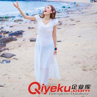 [4.13號(hào)新款發(fā)布】 2015夏季新款女裝純色高腰大擺連衣裙灘度假海邊裙波西米亞沙長裙