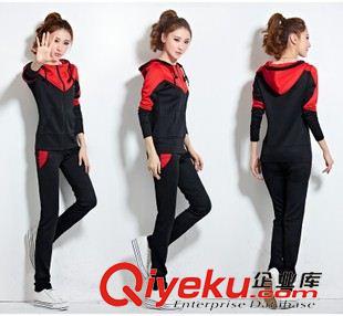 2015春裝3月上新款 2015早春新款女裝連帽拉鏈衛(wèi)衣運動套裝 女休閑套裝 運動班服原始圖片3
