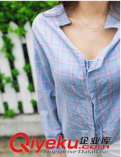 長袖襯衫 1043#新款女裝長袖紅格子純棉襯衫 V領(lǐng)女裝氣質(zhì)百搭韓版襯衣原始圖片2