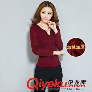 【 韓版長(zhǎng)袖T恤】 新款女裝修身加絨打底衫韓版純色性感V領(lǐng)衫顯瘦加厚保暖長(zhǎng)袖t恤女原始圖片2