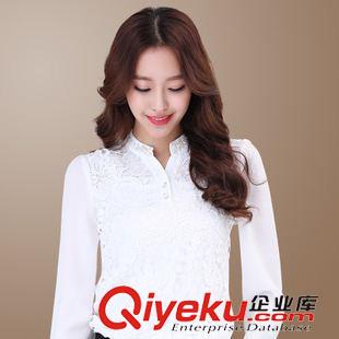 雪紡衫 蕾絲衫 2015春裝新款韓版女裝修身長袖打底衫百搭立領(lǐng)大碼雪紡衫一件代發(fā)原始圖片3