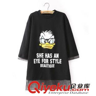 【秋冬衛(wèi)衣，學(xué)生班服】 2015春季新款女裝歐根紗唐老鴨衛(wèi)衣圖案字母寬松大碼上衣一件代發(fā)原始圖片2