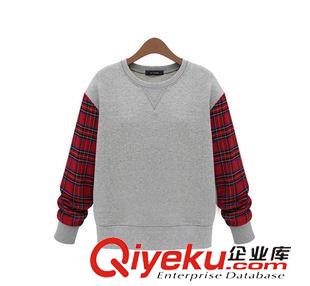 【秋冬衛(wèi)衣，學(xué)生班服】 歐美明星款 秋冬新款圓領(lǐng)格紋長(zhǎng)袖純棉寬松大碼衛(wèi)衣套頭女原始圖片3