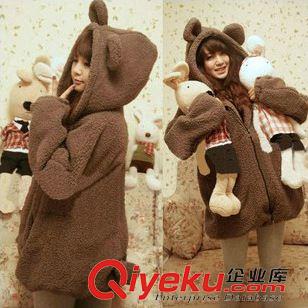 【秋冬衛(wèi)衣，學(xué)生班服】 2013新款學(xué)生衫可愛小熊兔耳朵連帽加厚 保暖絨衛(wèi)衣女拉鏈外套原始圖片3