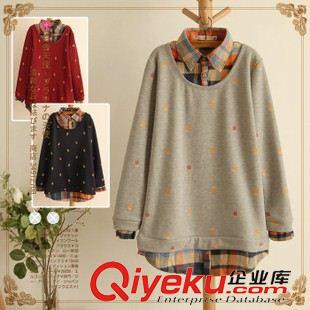 【秋冬衛(wèi)衣，學(xué)生班服】 森女系小菠蘿印花薄款長袖格子襯衫假兩件（大量現(xiàn)貨支持代發(fā)原始圖片3