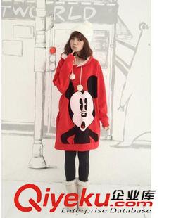 【秋冬衛(wèi)衣，學(xué)生班服】 2015加肥加大可愛米奇寬松中長(zhǎng)款帶帽套頭 抓絨衛(wèi)衣外套女式原始圖片3