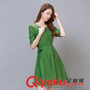 8月2期 實(shí)拍2015秋季棉麻連衣裙長(zhǎng)袖中長(zhǎng)款蕾絲繡花拼接修身亞麻連衣裙女原始圖片2